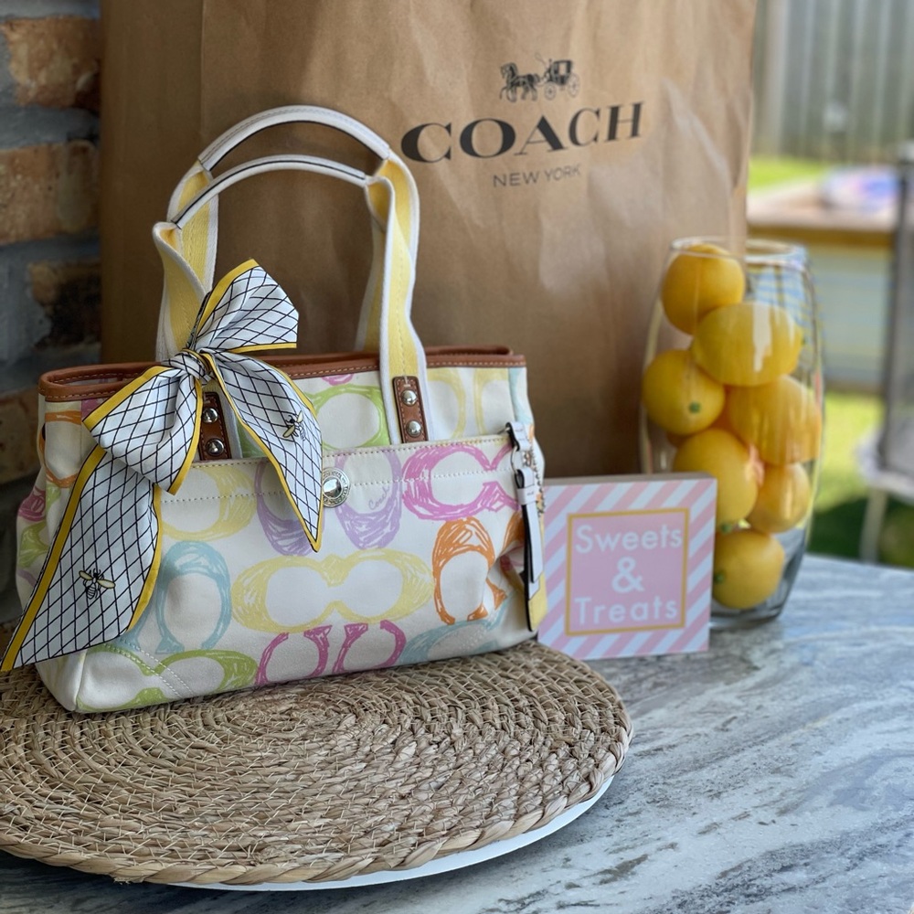 Coach Multicolor Satchel with Yellow Accents